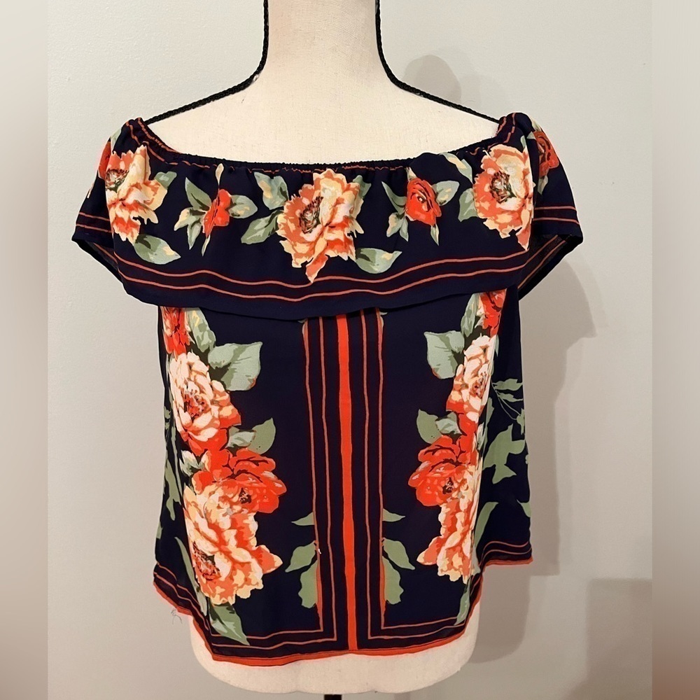 E&M Chiffon Off the Shoulder Blouse in Floral Print